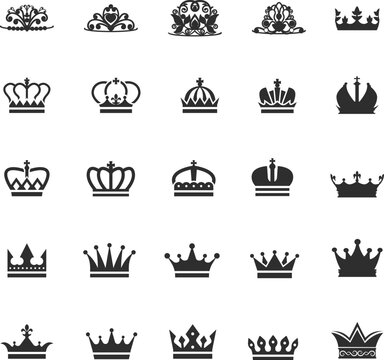 Princes crowns. King queen princess and prince crown icons, heraldic vector drawings royalty power signs