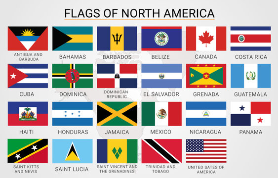 Flags pack of North America. Vector illustration of Central America flags
