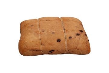 Ready-made buns with Belgian chocolate isolated on a white background. Baking for home cooking in the oven bought in a grocery supermarket.