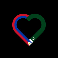 friendship concept. heart ribbon icon of filipino and pakistan flags. vector illustration isolated on black background