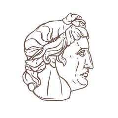 Antique greek sculpture sketch vector illustration - line doodle man profile in vintage style. Bohemian ancient classic minimalist male bust. Aesthetic plaster museum statue - marble figure