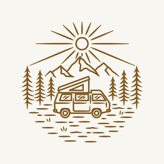 Hand Drawn Line Adventure nature landscape Logo Badge