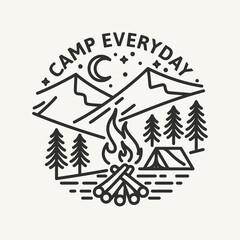 Hand Drawn Line Adventure nature landscape Logo Badge