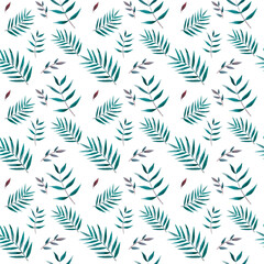 Seamless watercolor floral greenery pattern tropical,naive background, simple, green leaves, branches,  wrappers, wallpapers, postcards, greeting cards, wedding invitations, gift, packaging,  diy