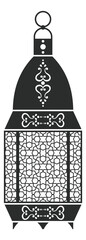 Lantern with black arabesque ornament. Islamic lamp icon