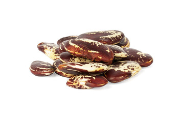 bunch of beans on white background. red spotted beans