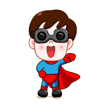 Cute super hero with cute star cartoon vector icon illustration.