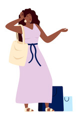 Female Retail consumer with purchase bags isolated on white