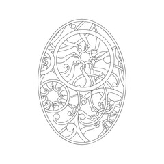 Oval decorative element, coloring book for adults. Easter Eggs. Black and White hand drawn decorative design