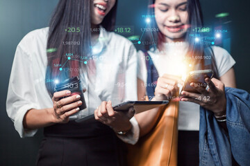 business woman with graphics, diagrams and charts woman analyzing data trading student learning, online learning Online Marketing Education
