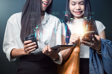 business woman with graphics, diagrams and charts woman analyzing data trading student learning, online learning Online Marketing Education
