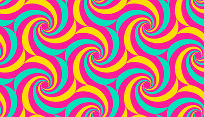 Obraz premium Psychedelic hypnotic background. Spiral surreal hypnosis seamless pattern. Optical illusion neon art with swirl circle elements, tidy vector design