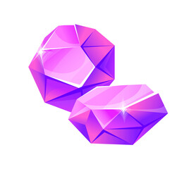 Purple amethyst. Crystal stones, diamond stone icon, cartoon vector illustration