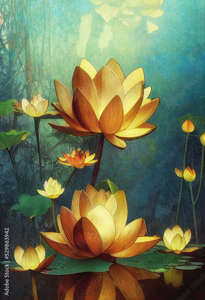 Poster beautiful lotus flower on abstract background.. flower in lake