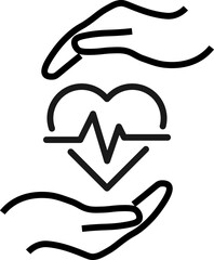 Support and gift signs. Minimalistic isolated vector image for web sites, shops, stores, adverts. Editable stroke. Vector line icon of pulse inside of heart between outstretched hands