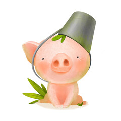 cute pig baby, illustration isolated on white  