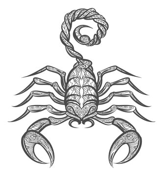 Scorpion in decorative tribal ornament style. Astrology zodiac symbol