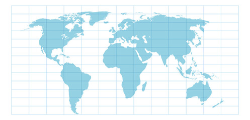World map with coordinate grid. Geographical globe projection