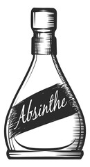 Absinthe sketch. Hand drawn beverage bottle. Alcohol drink
