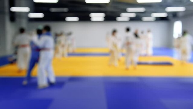 Children are exercising. Judo. Blurred.