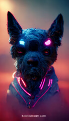 portrait of a dog synthwave