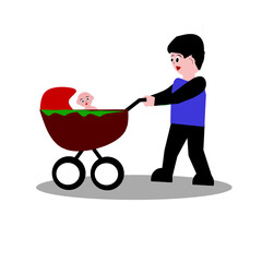 vector illustration of father carrying baby