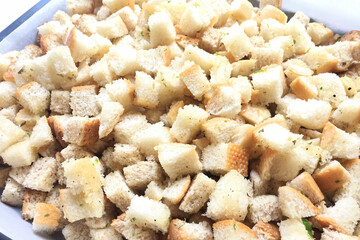Fototapeta na wymiar Close-up crispy French bread croutons.