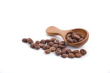 coffee beans in a spoon isolated on white background