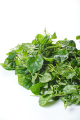 fresh spinach leaves on white background