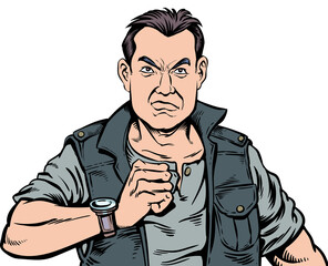 The man was angry, upset.hand drawn style design illustration, transparent background.