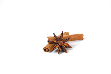 star anise and cinnamon  isolated on white background