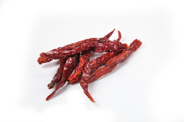 dried red hot peppers isolated on white background