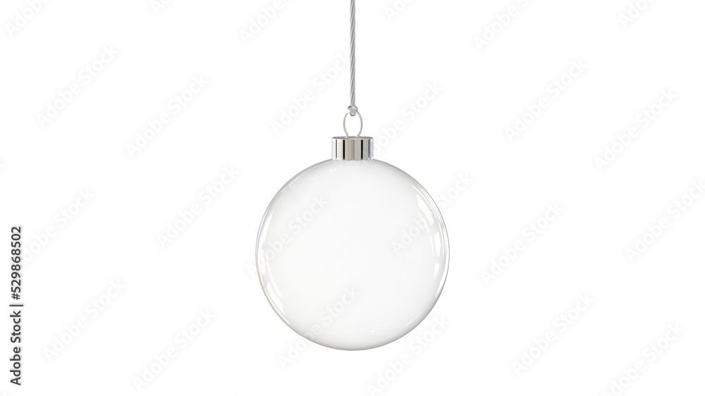 Wall mural christmas ball bauble glossy transparent glass blank christmas silver hanging from top upright 3d re