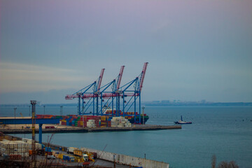 Naklejka na ściany i meble container cargo freight ship with crane