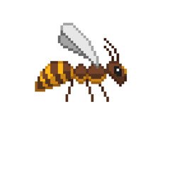 An 8-bit retro-styled pixel-art illustration of a right-facing cartoon yellow bumble bee.