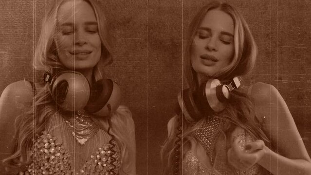 Twin female dancers with gritty overlay