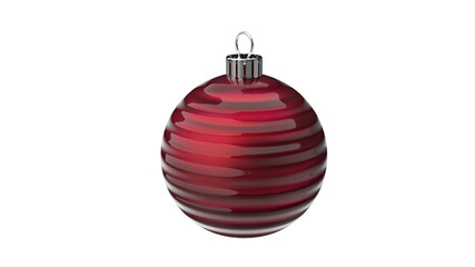 red glass christmas bauble glossy with line structure upright isolated 3D rendering isolated