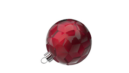 glossy red glass christmas bauble low poly structure rotated sideways isolated 3D rendering isolated