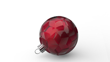 red glass glossy  christmas bauble low poly structure rotated sideways and ground shadow isolated 3D rendering isolated