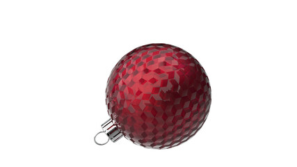 glossy red glass christmas ball cube effect structure rotated sideways isolated 3D rendering 