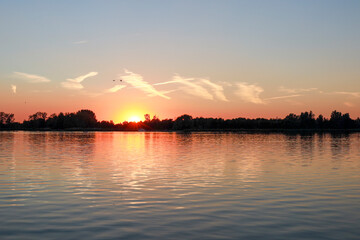 Sunset over the Rottemeren and river Rotte at Zevenhuizen