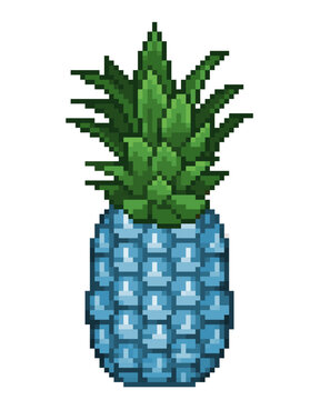 An 8-bit retro-styled pixel-art illustration of a blue pineapple.