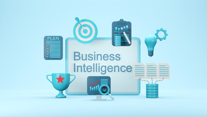 Business intelligence banner concept, 3D render illustration.
