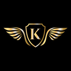 Initial Wing Logo On Letter K Alphabet For Transportation Logo Symbol