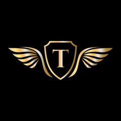 Initial Wing Logo On Letter T Alphabet For Transportation Logo Symbol