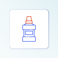 Line Mouthwash plastic bottle and glass icon isolated on white background. Liquid for rinsing mouth. Oralcare equipment. Colorful outline concept. Vector