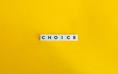 Choice Word on Block Letter Tiles on Yellow Background. Minimal Aesthetics.