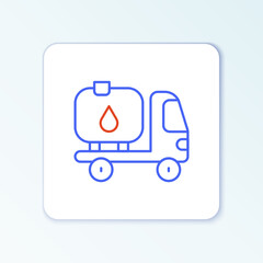 Line Fuel tanker truck icon isolated on white background. Gasoline tanker. Colorful outline concept. Vector