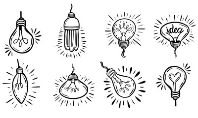 set of light bulb hand drawn icons
