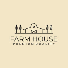 Farmhouse line art logo design vector illustration